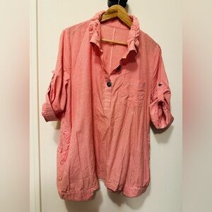 Red Striped Button-Up Shirt